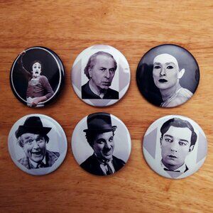 Masters Of Mime 6 Button Pins 2.25"/58mm Marceau Decroux Barrault Chaplin Keaton
